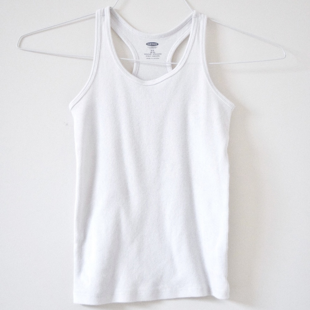 OLD NAVY White Ribbed Racerback Tank Top | Size S